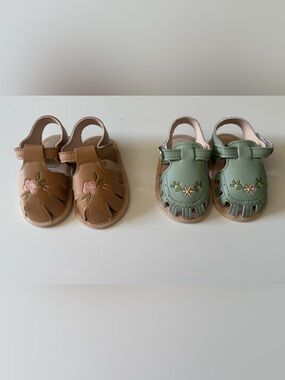 Toddler Floral Cutout Sandals in Tan and Sage